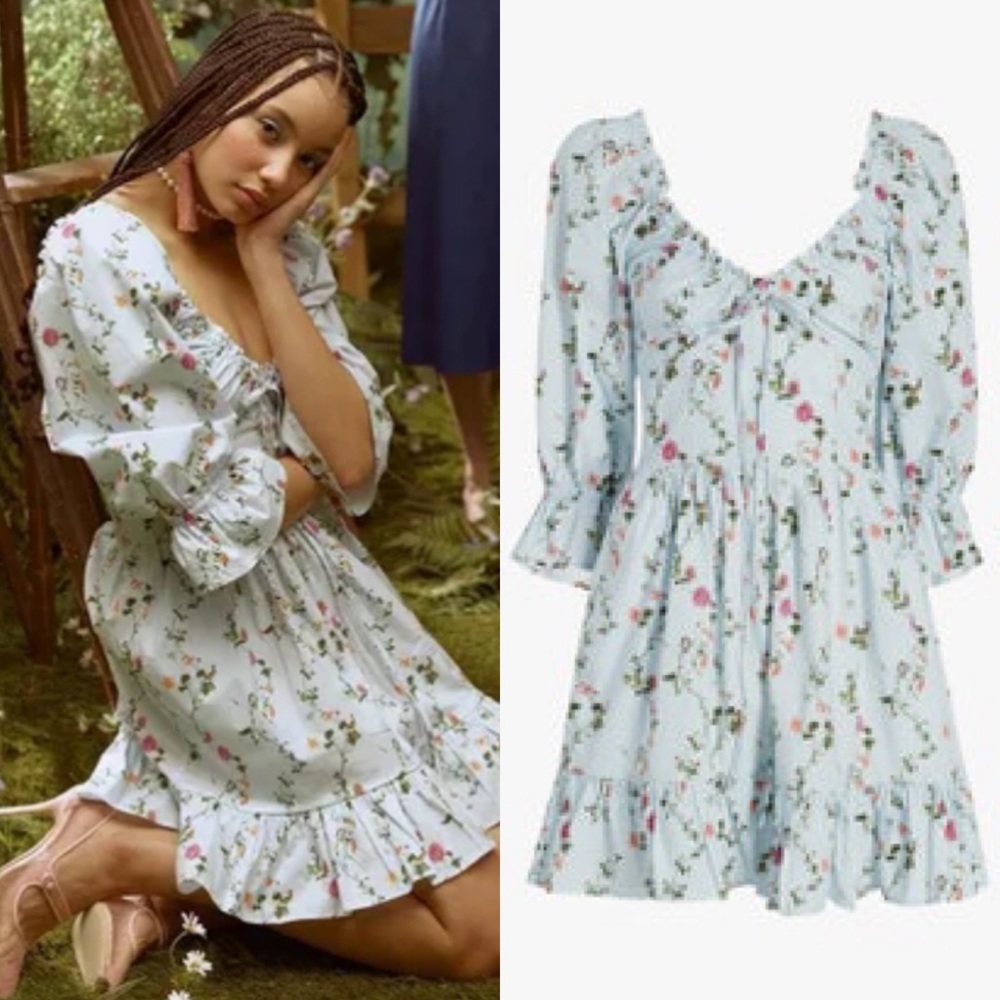 Hill House The Samantha in Pond Floral Poplin Puff Sleeve Mini Nap Dress